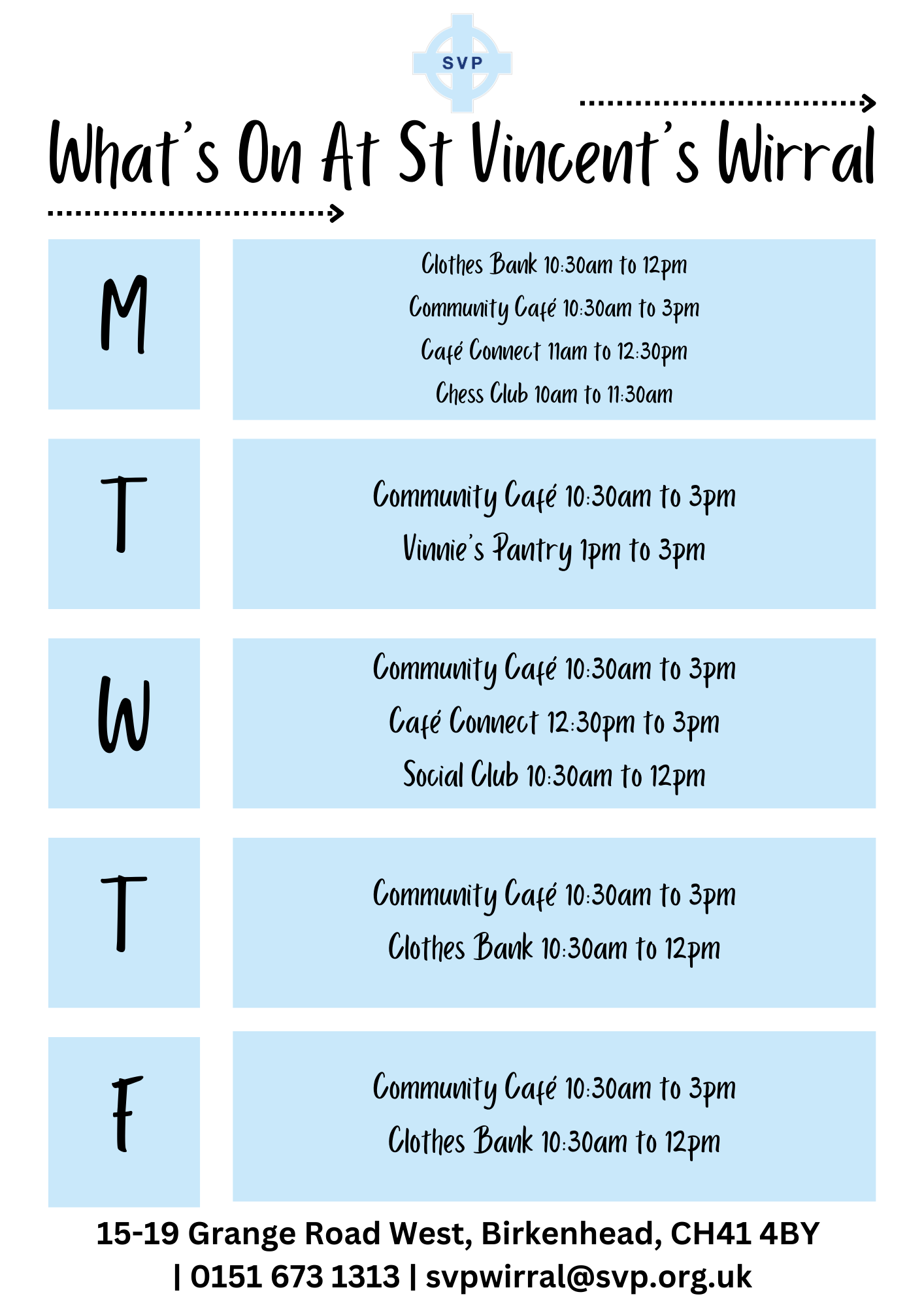 List of our weekly activities