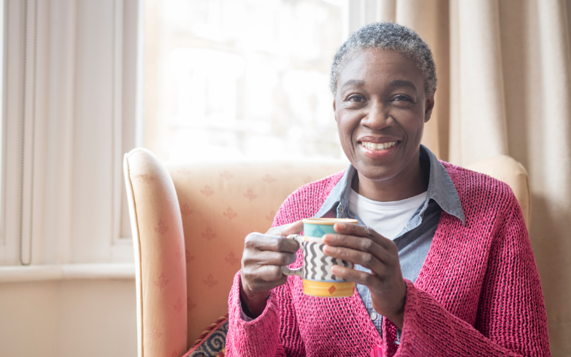 Woman drinking a cup of tea for Tea With the SVP