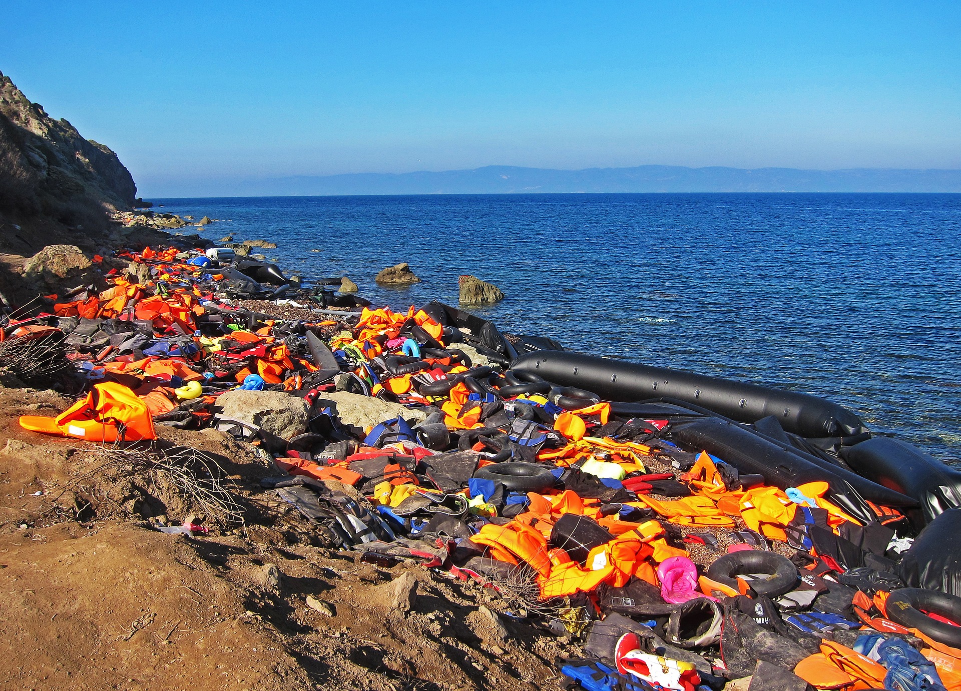 Life jackets on the beach