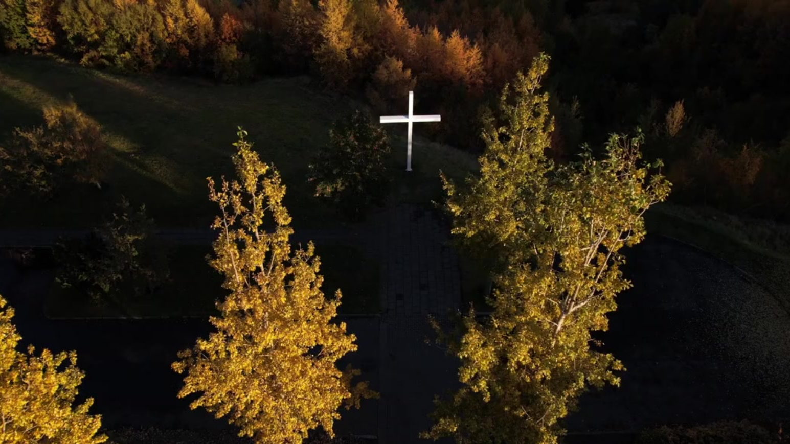 church steeple aerial angle